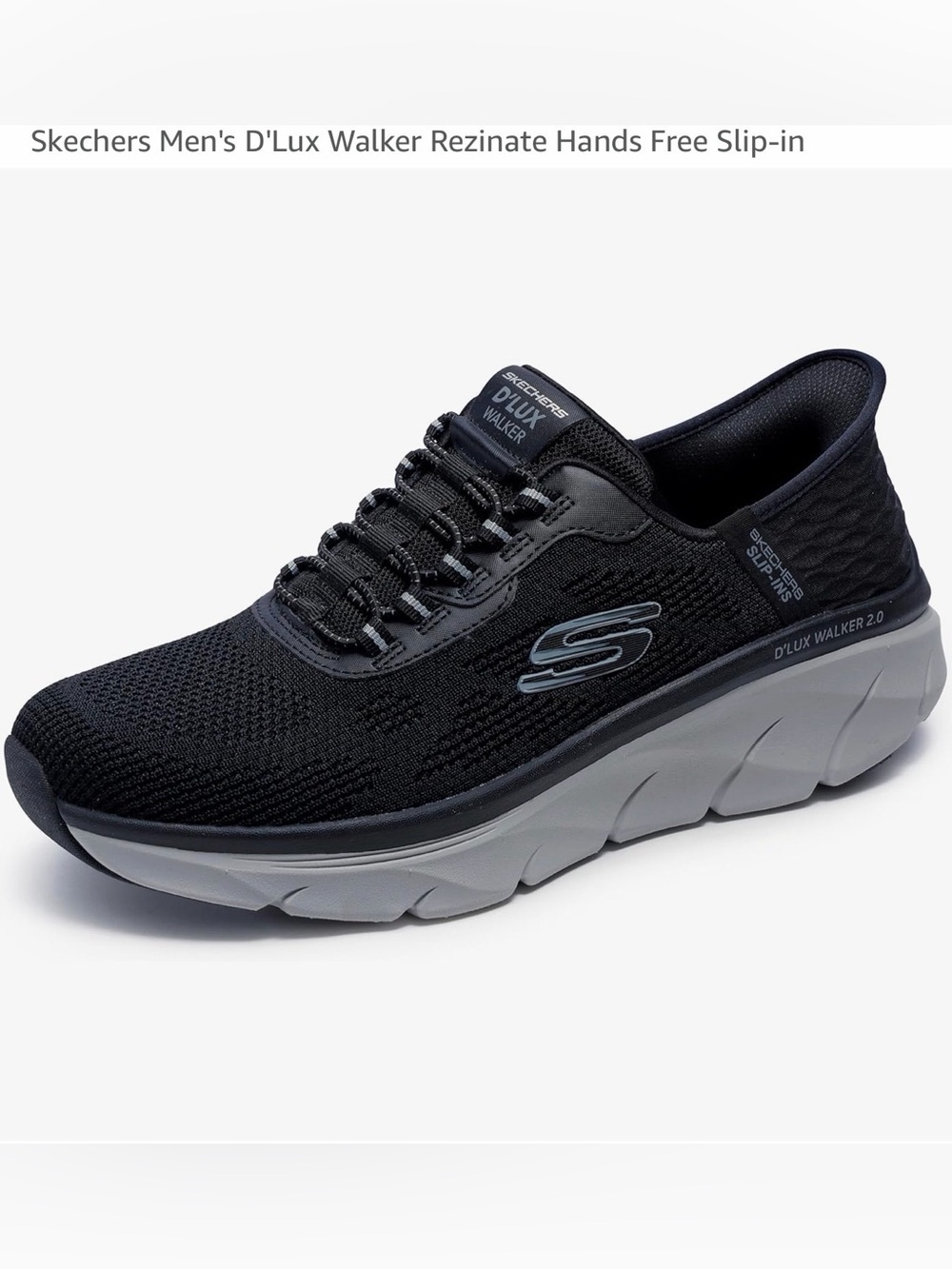 Skechers Men's D'LUX Walker Slip-On Sneaker in Black & Gray